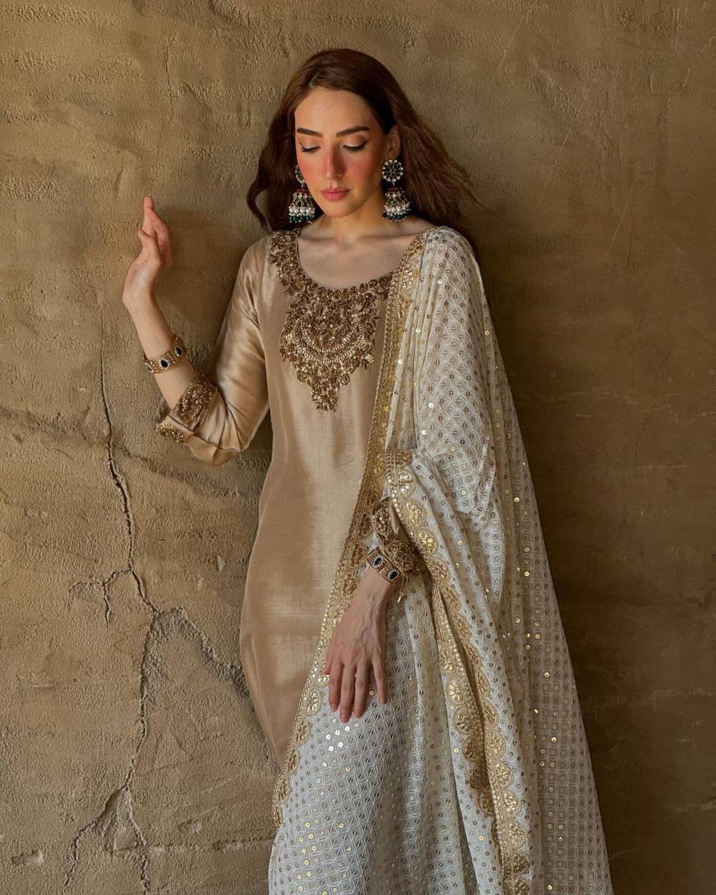 Devsena Silk Embroidered Suit Set with Georgette Dupatta