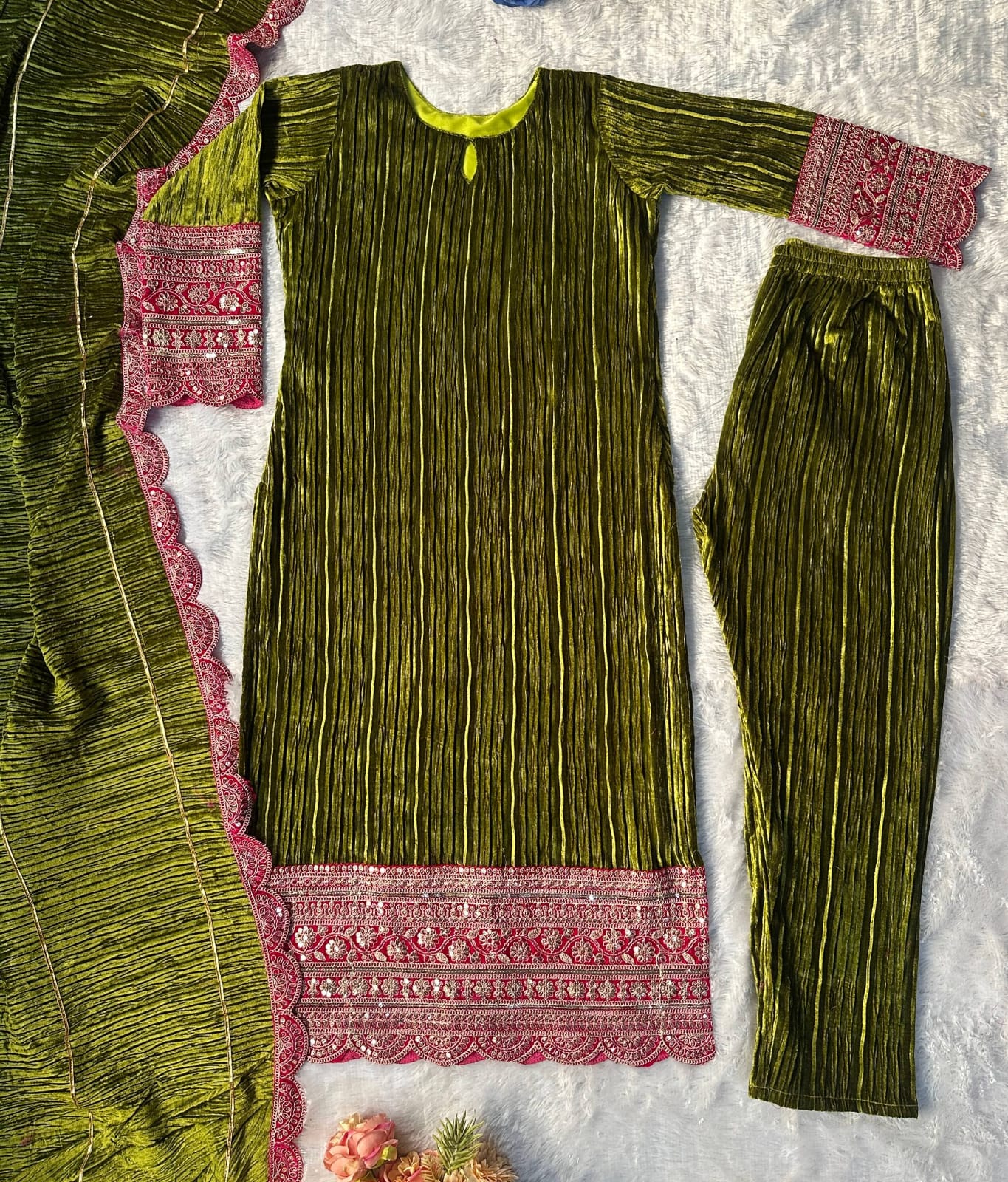 Designer Velvet Embroidered Top & Pant Set with Fancy Dupatta | Premium Party Wear