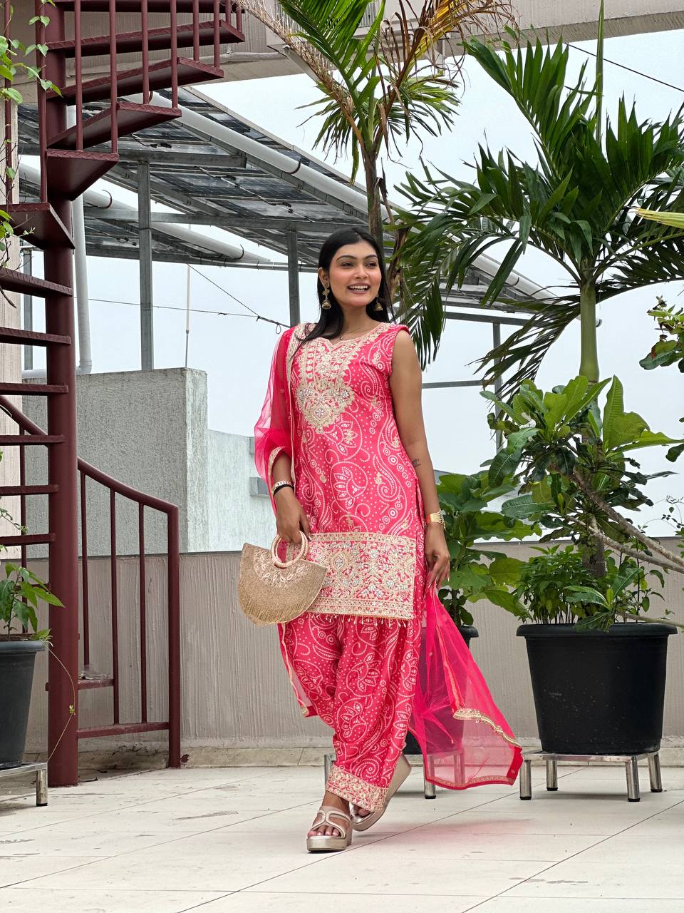 Designer Chinon Silk Embroidered Dhoti Set with Dupatta | Ready-to-Wear Collection
