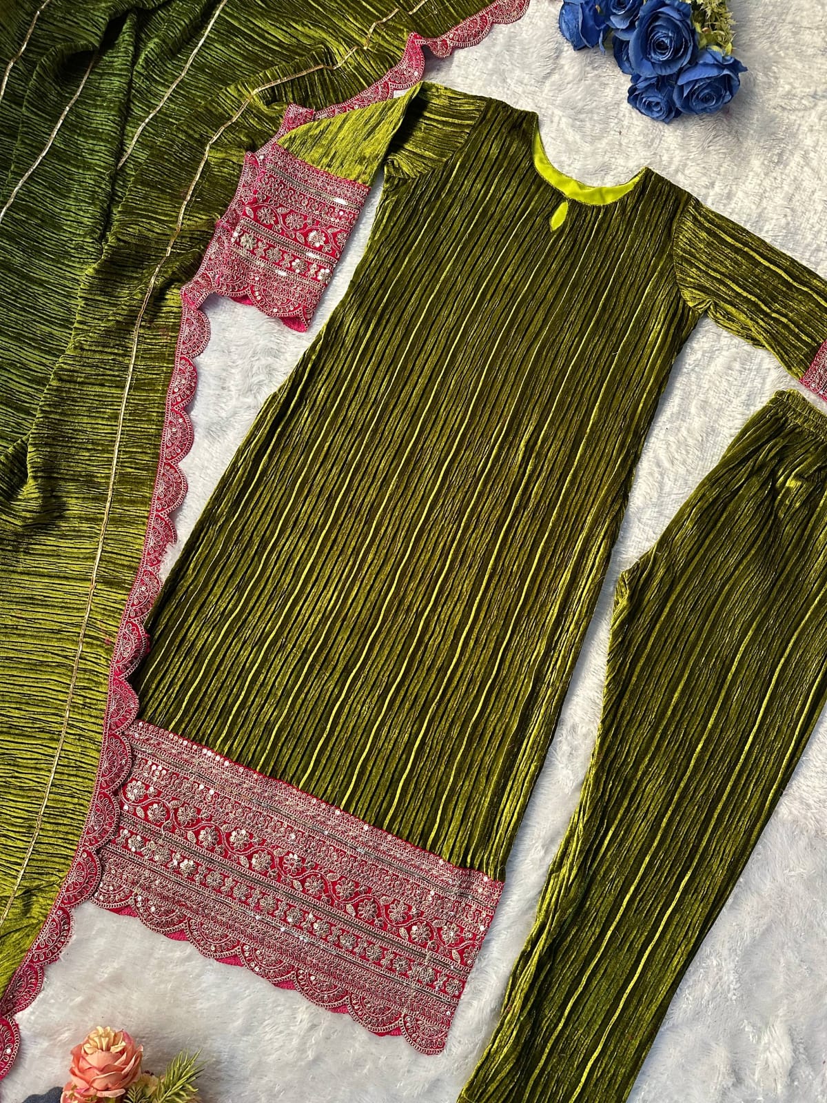 Designer Velvet Embroidered Top & Pant Set with Fancy Dupatta | Premium Party Wear