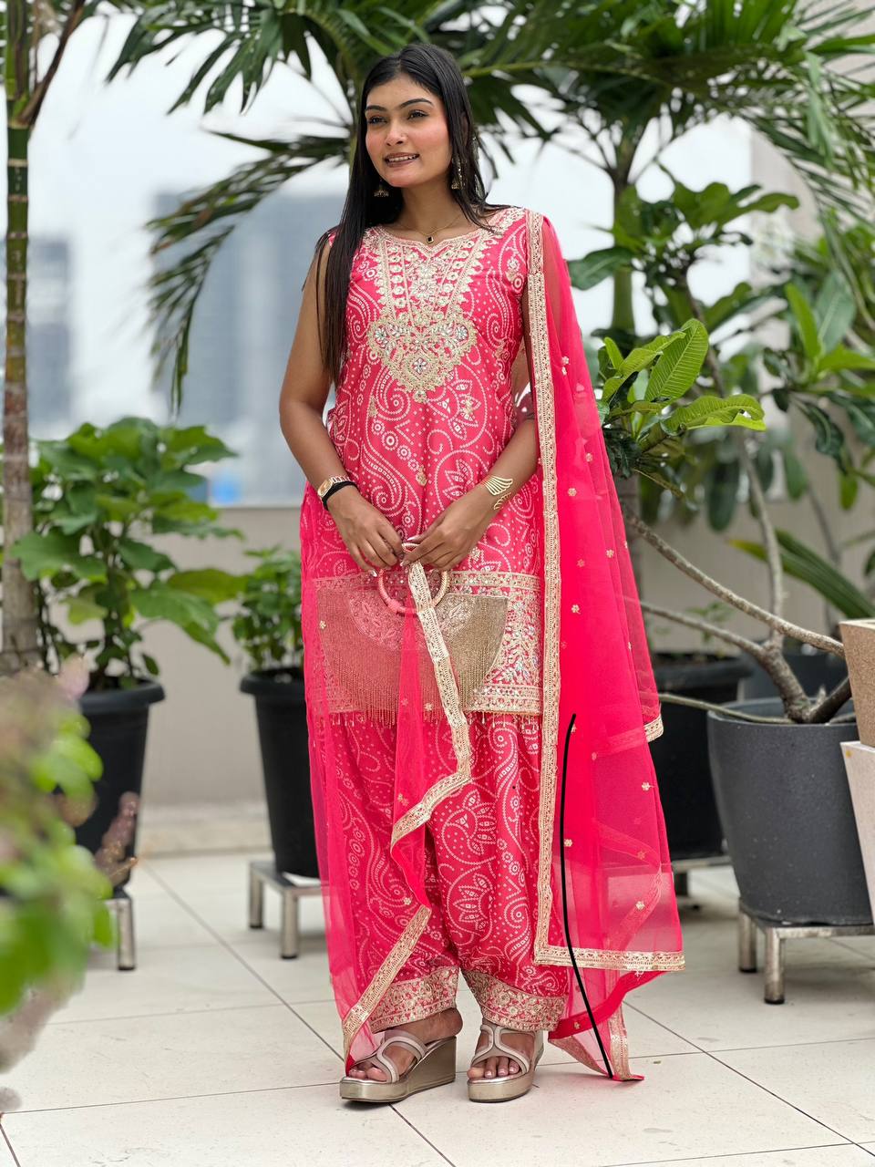Designer Chinon Silk Embroidered Dhoti Set with Dupatta | Ready-to-Wear Collection