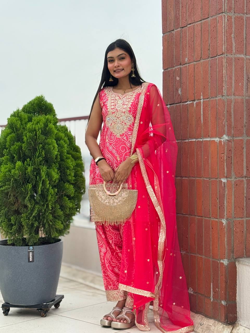 Designer Chinon Silk Embroidered Dhoti Set with Dupatta | Ready-to-Wear Collection