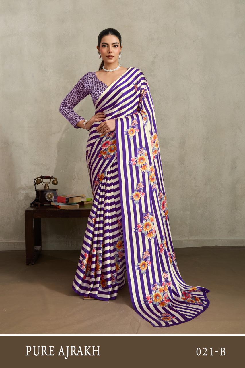 Pure Ajrakh Modal Satin Saree with Traditional Print & Stylish Matching Blouse IRO12133-DMNo.734