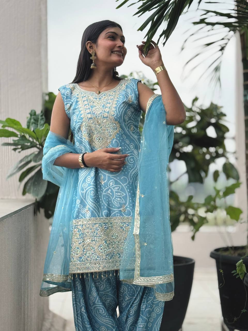 Designer Chinon Silk Embroidered Dhoti Set with Dupatta | Ready-to-Wear Collection