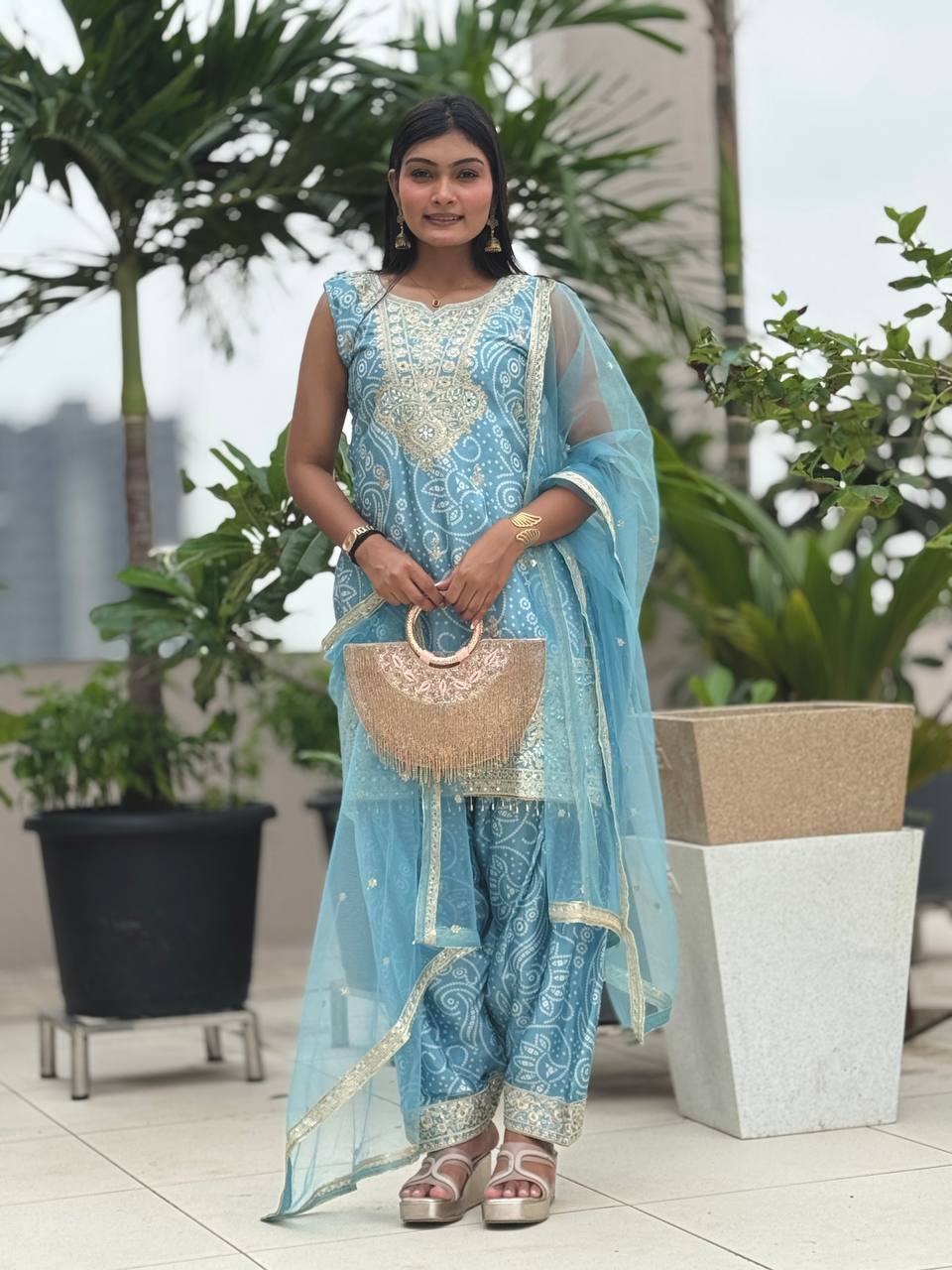 Designer Chinon Silk Embroidered Dhoti Set with Dupatta | Ready-to-Wear Collection