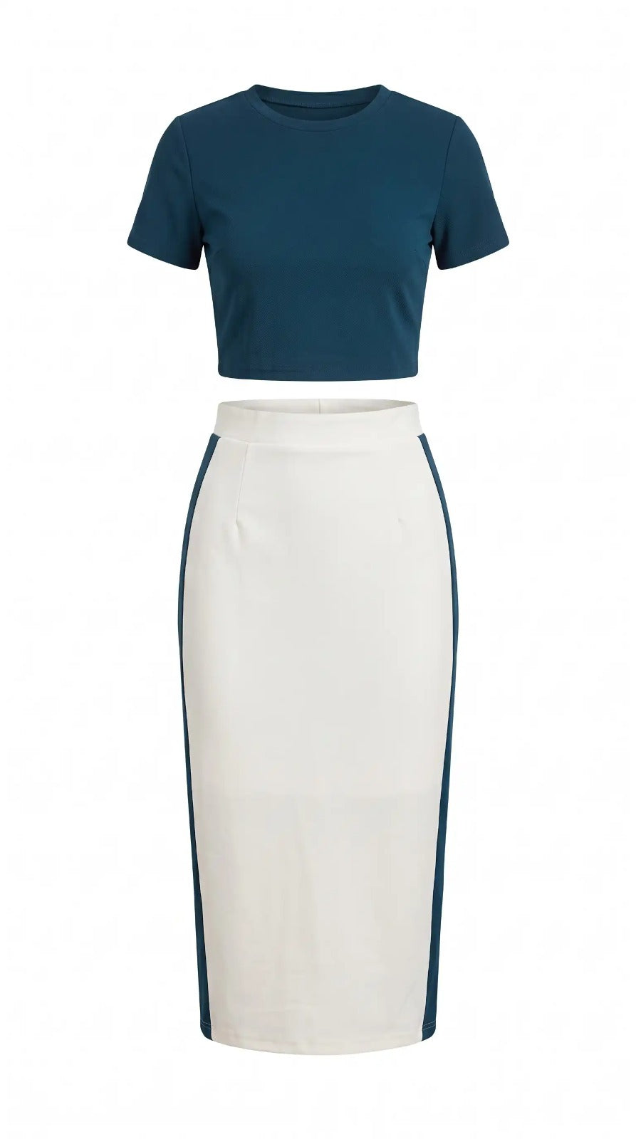 Teal Crop Top & White Pencil Skirt Co-ord Set – view 2