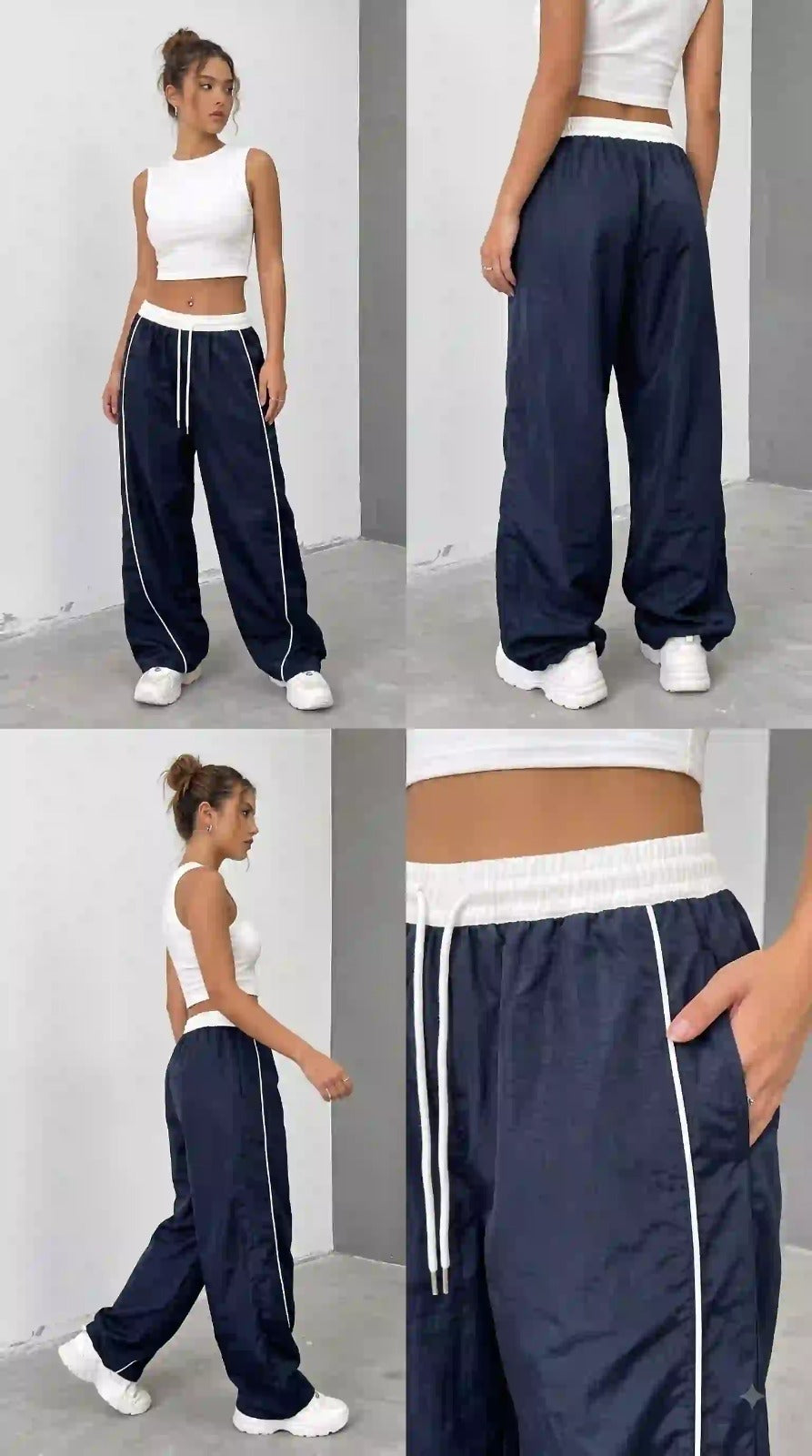 Navy Blue Wide-Leg Track Trousers – view 2