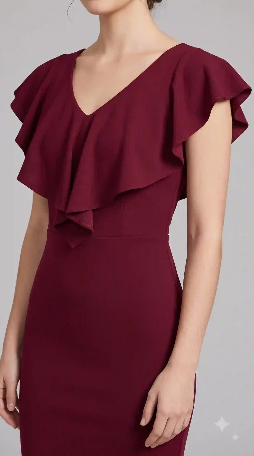 Wine Red Ruffle V-Neck Bodycon Dress – view 5