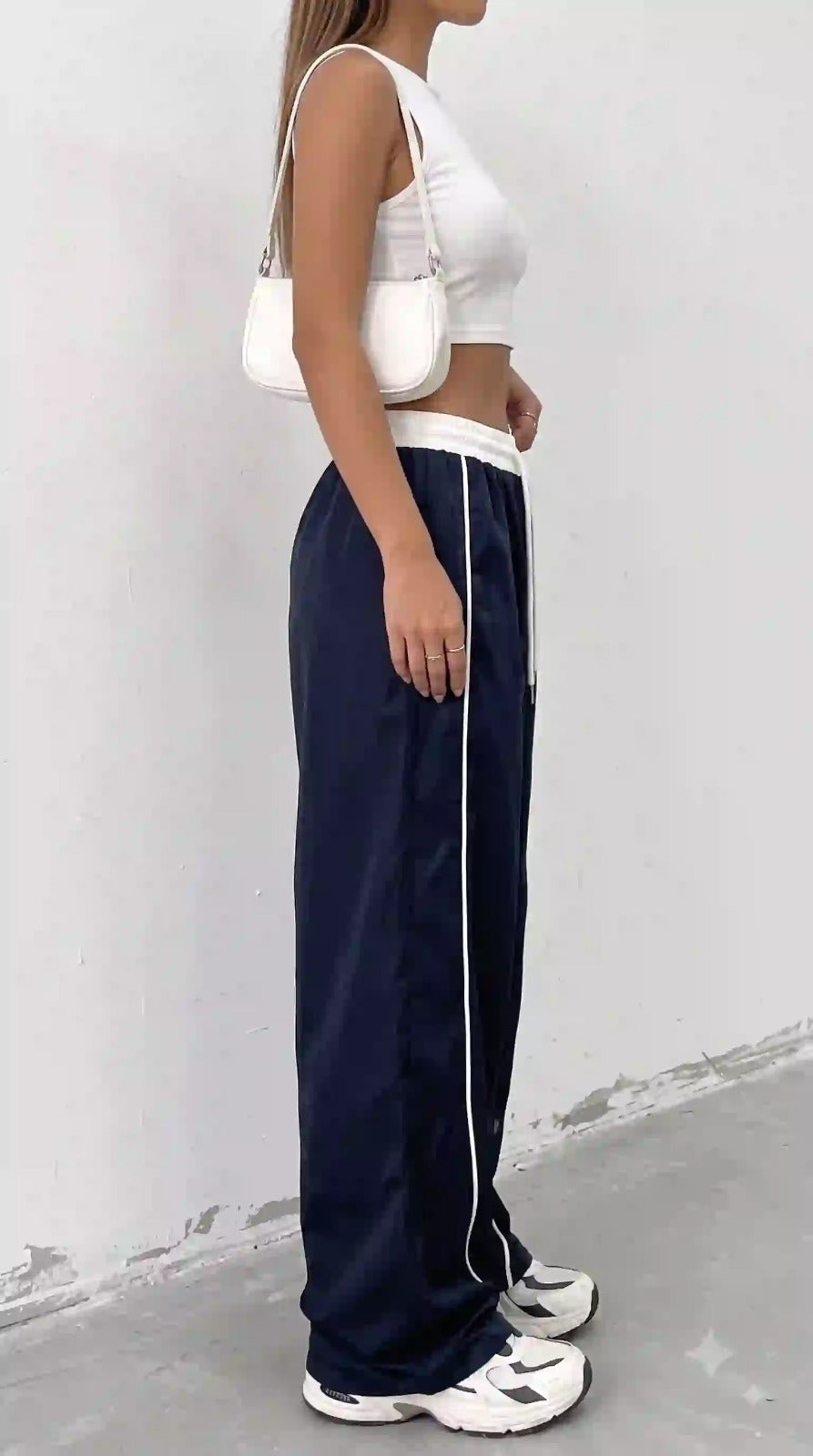 Navy Blue Wide-Leg Track Trousers – view 3