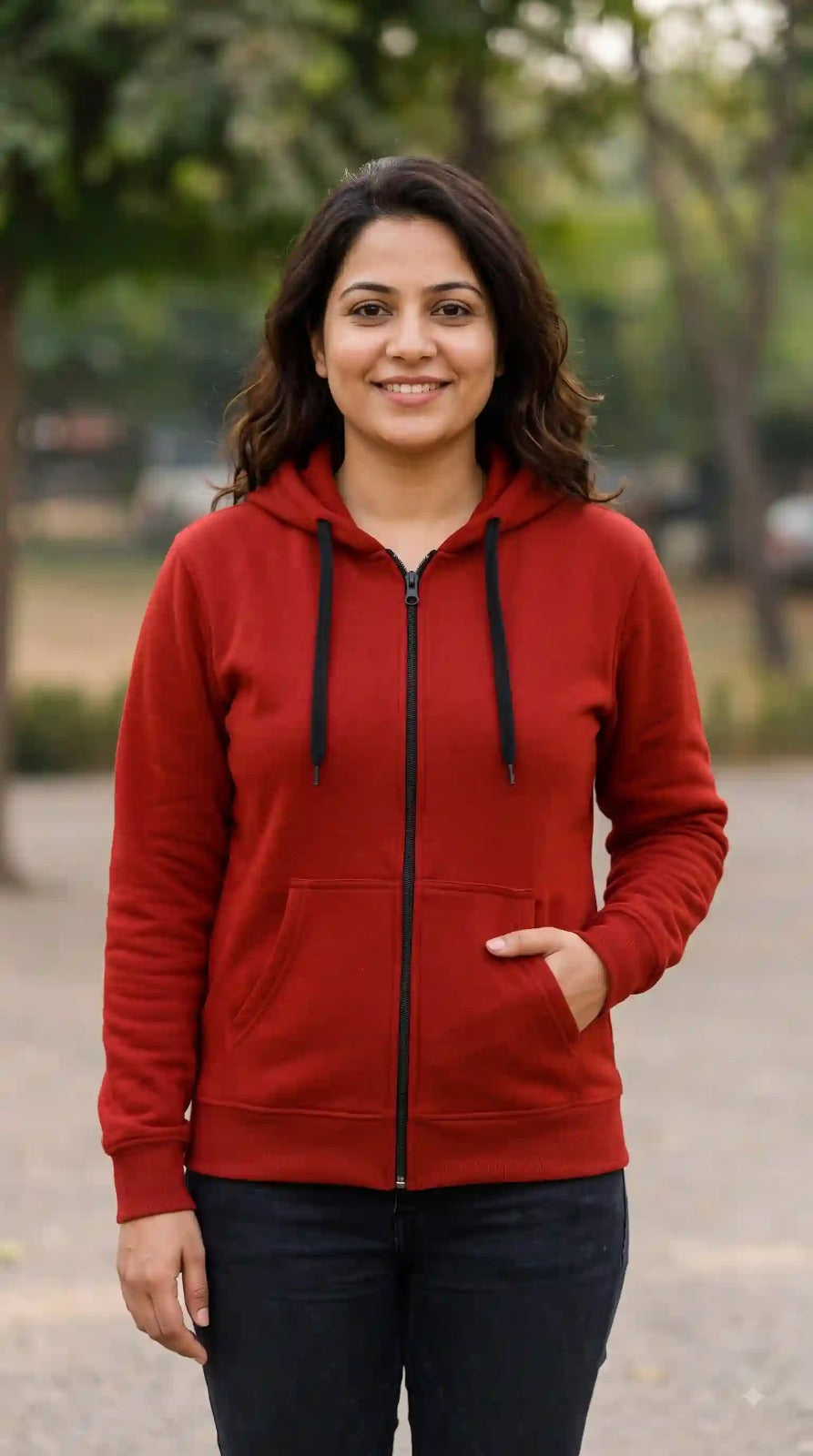 Red Zip-Up Hoodie – front view