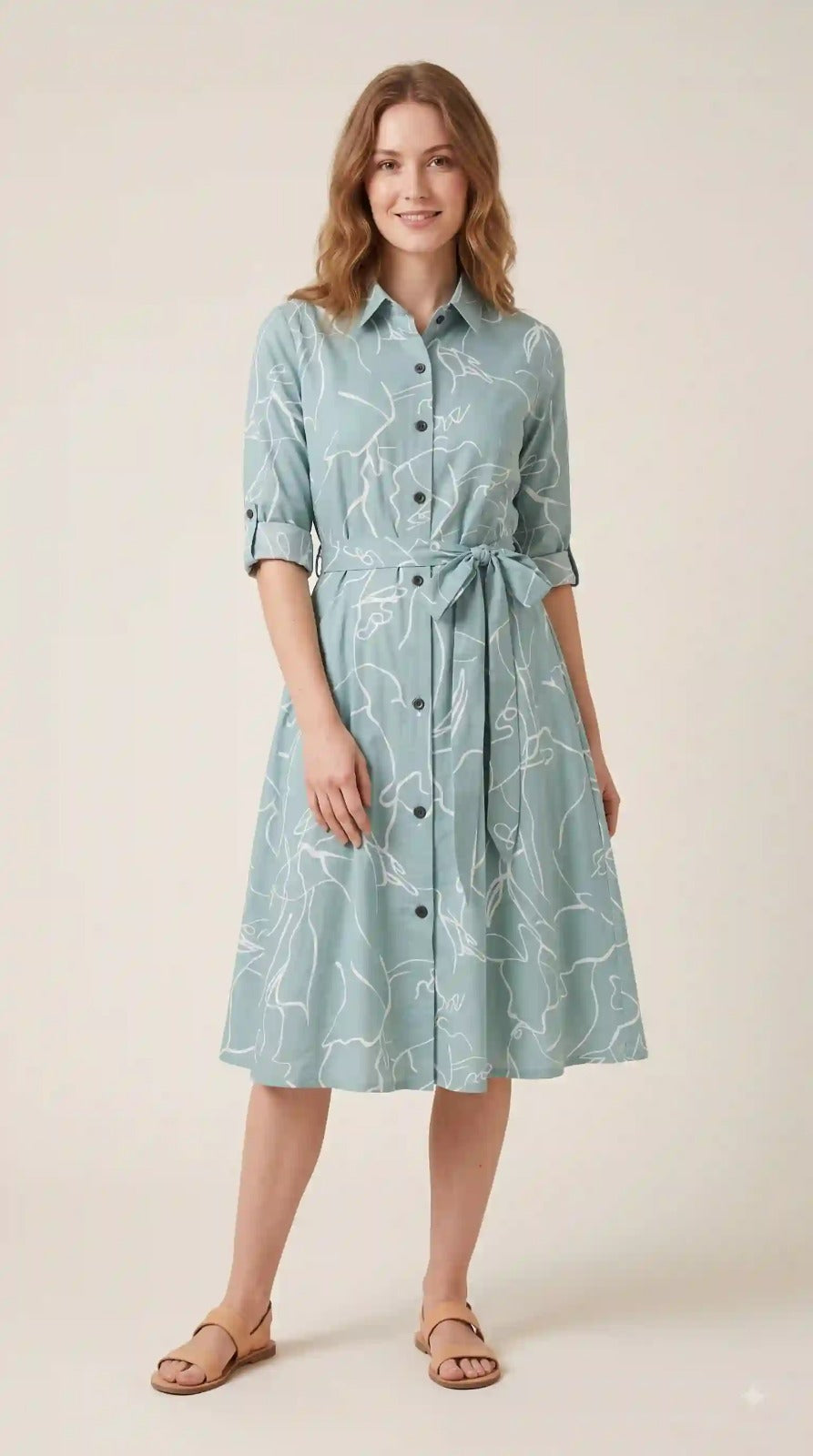 Sea Green Shirt Dress – front view