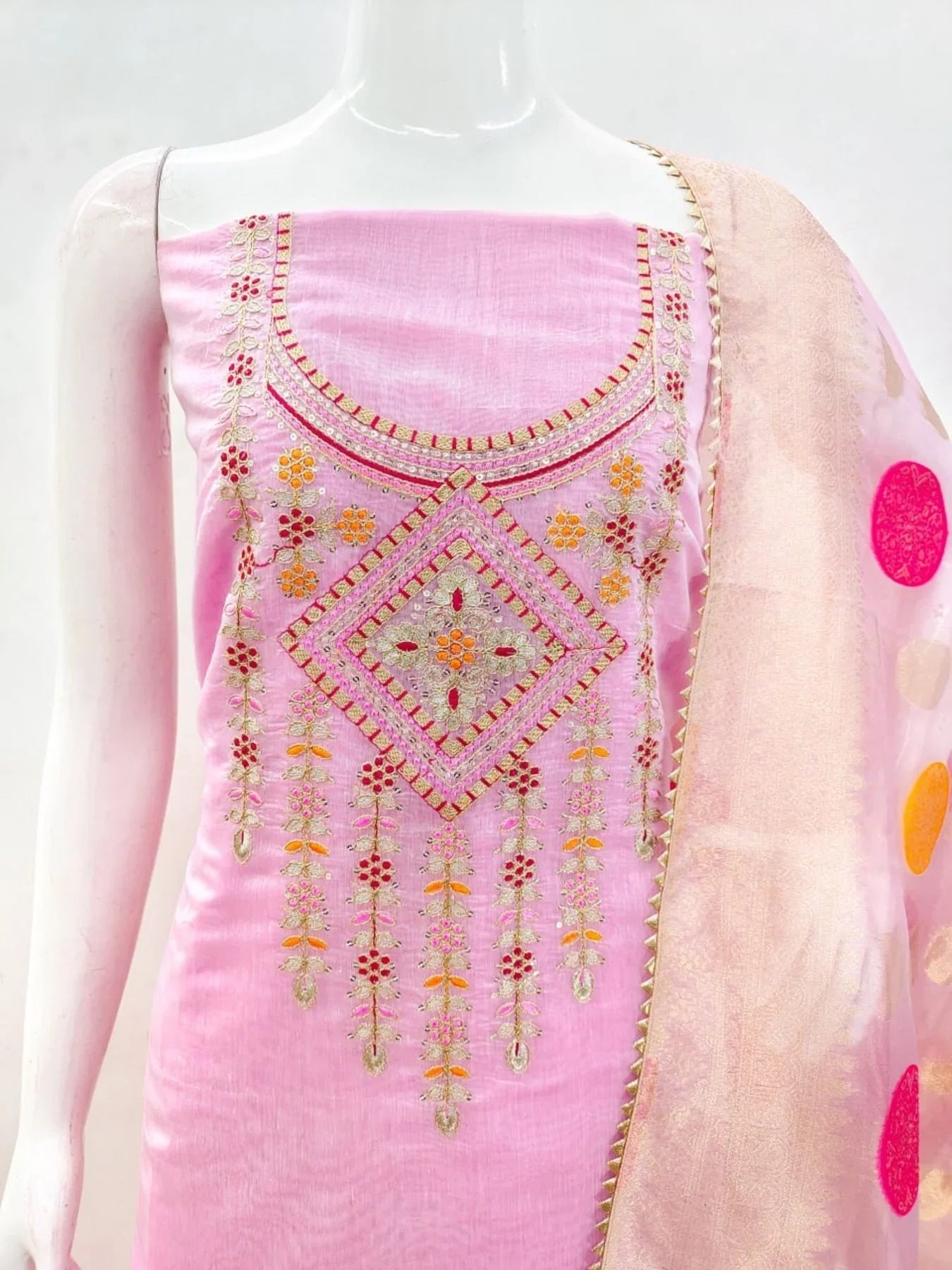 Launching New Pink Color Chanderi Dress Material Collection At Wholesale Rate
