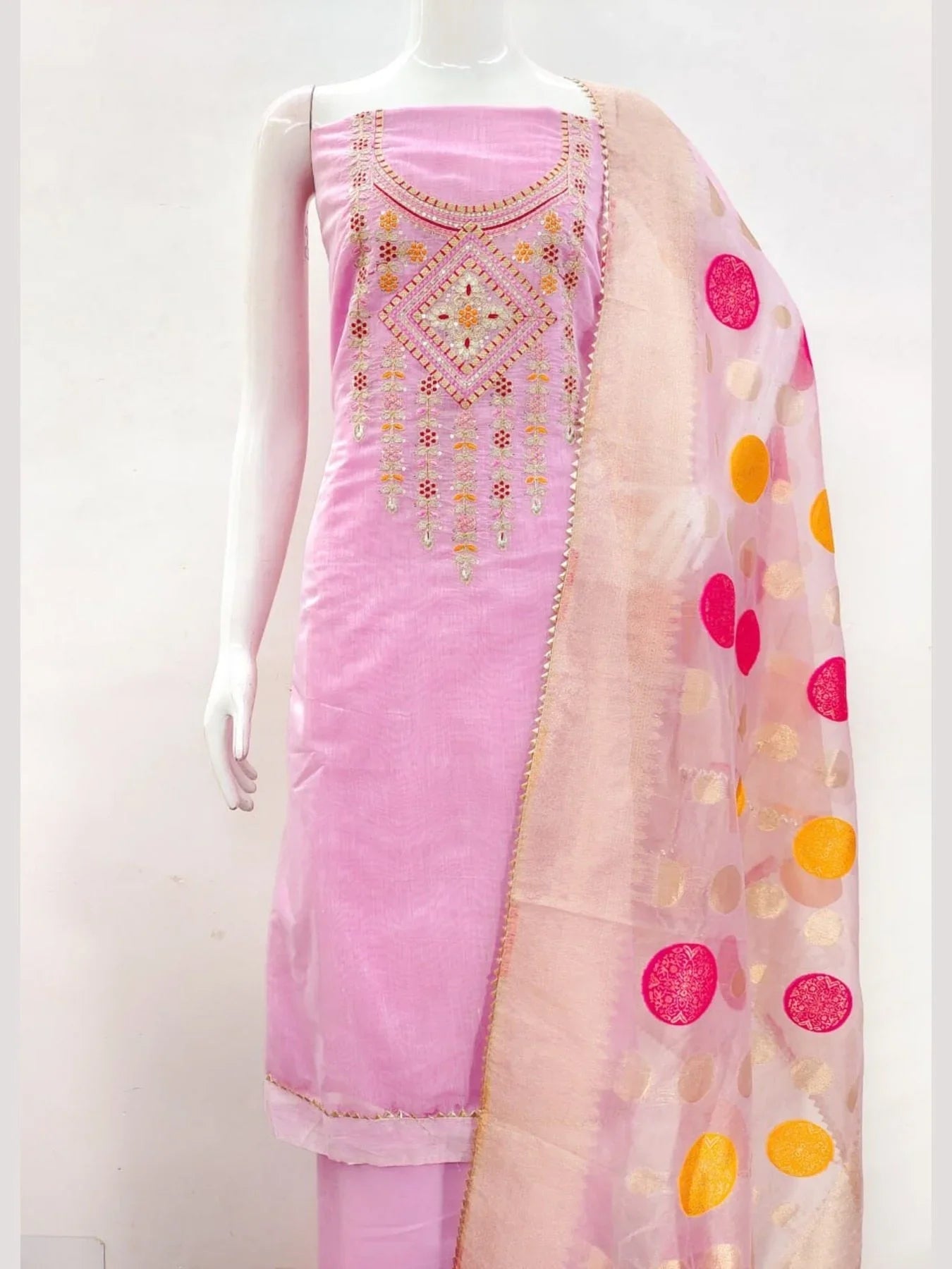 Launching New Pink Color Chanderi Dress Material Collection At Wholesale Rate