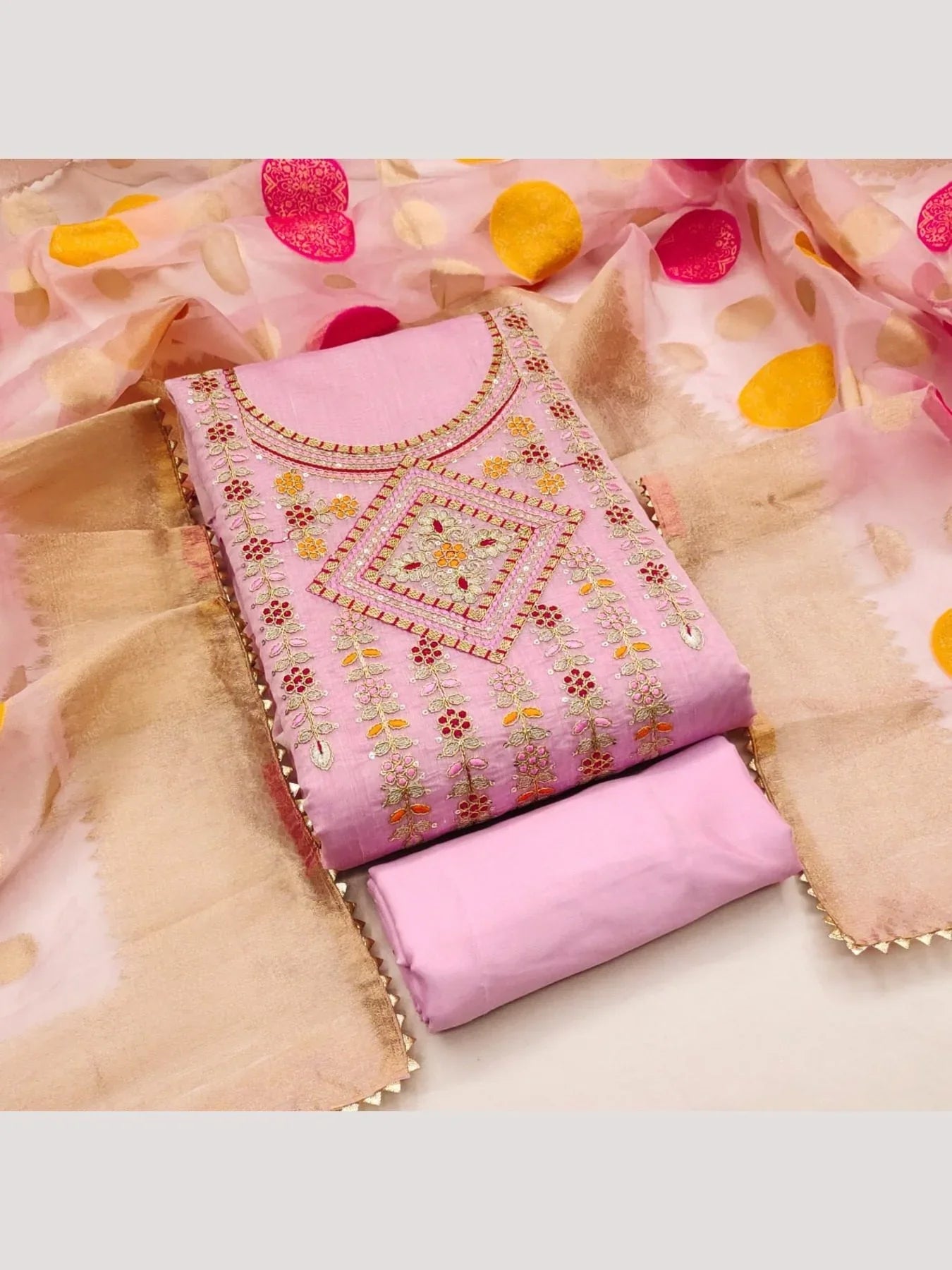 Launching New Pink Color Chanderi Dress Material Collection At Wholesale Rate