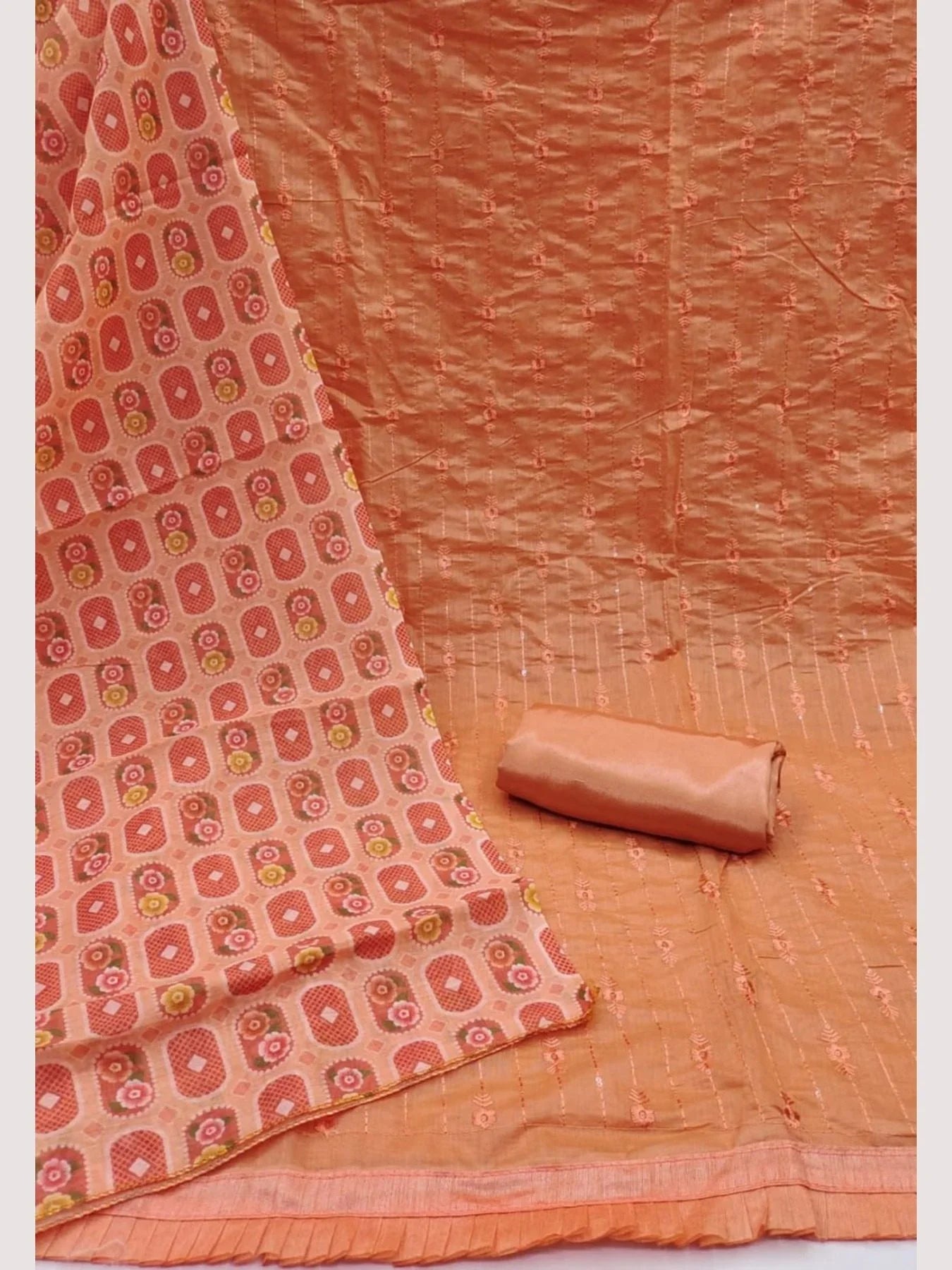 Luxurious Orange Color Chanderi Dress Material Collection At Wholesale Rate