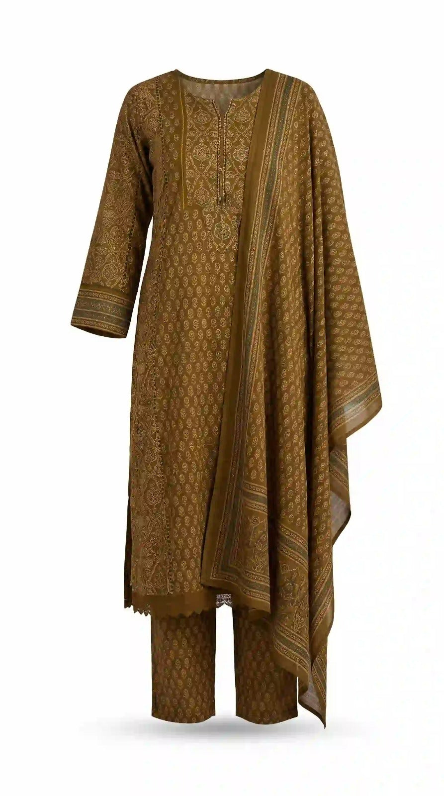 Olive green cotton suit set – full set view