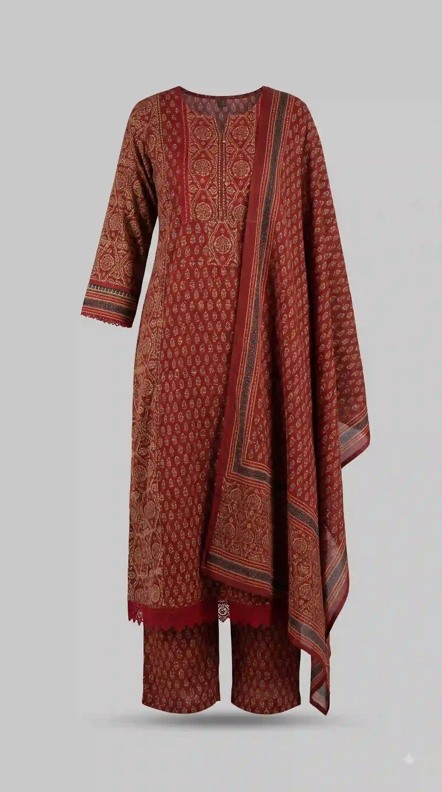 Rust red cotton suit set – full set view