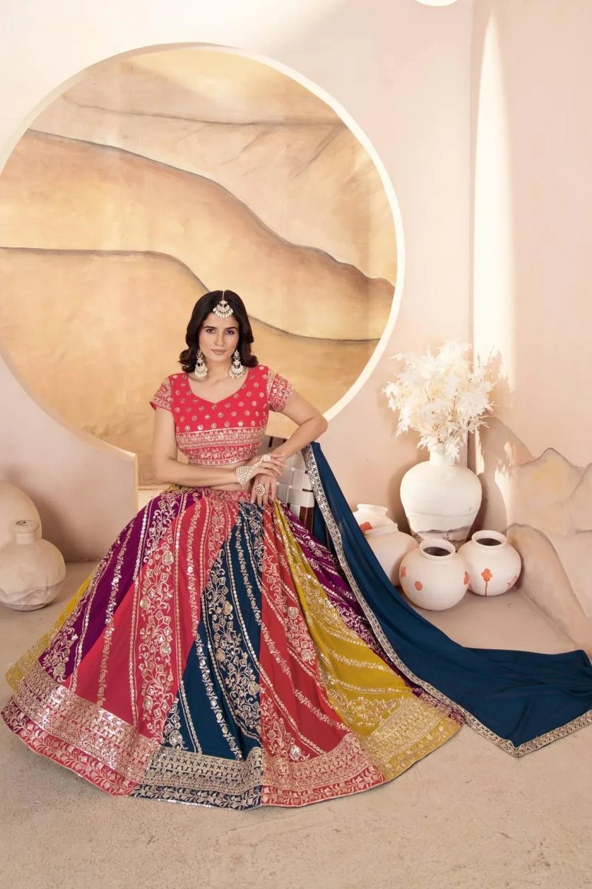 Multi Color Faux Georgette Lehenga Collection By Royal Export