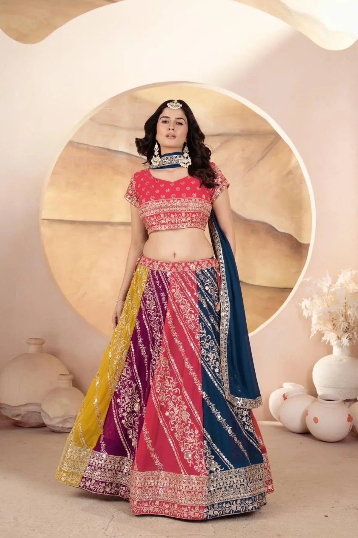 Multi Color Faux Georgette Lehenga Collection By Royal Export