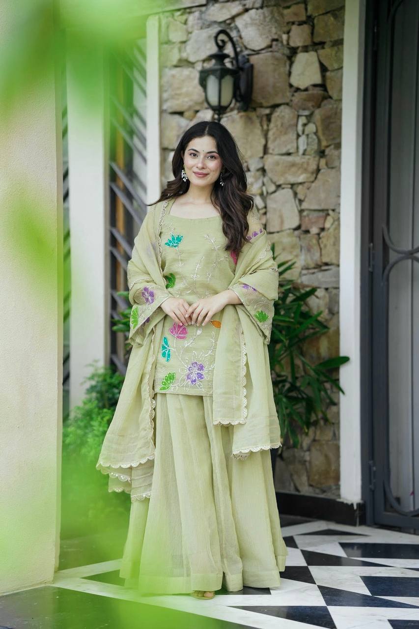 Elegant Embroidered Georgette Sharara Set