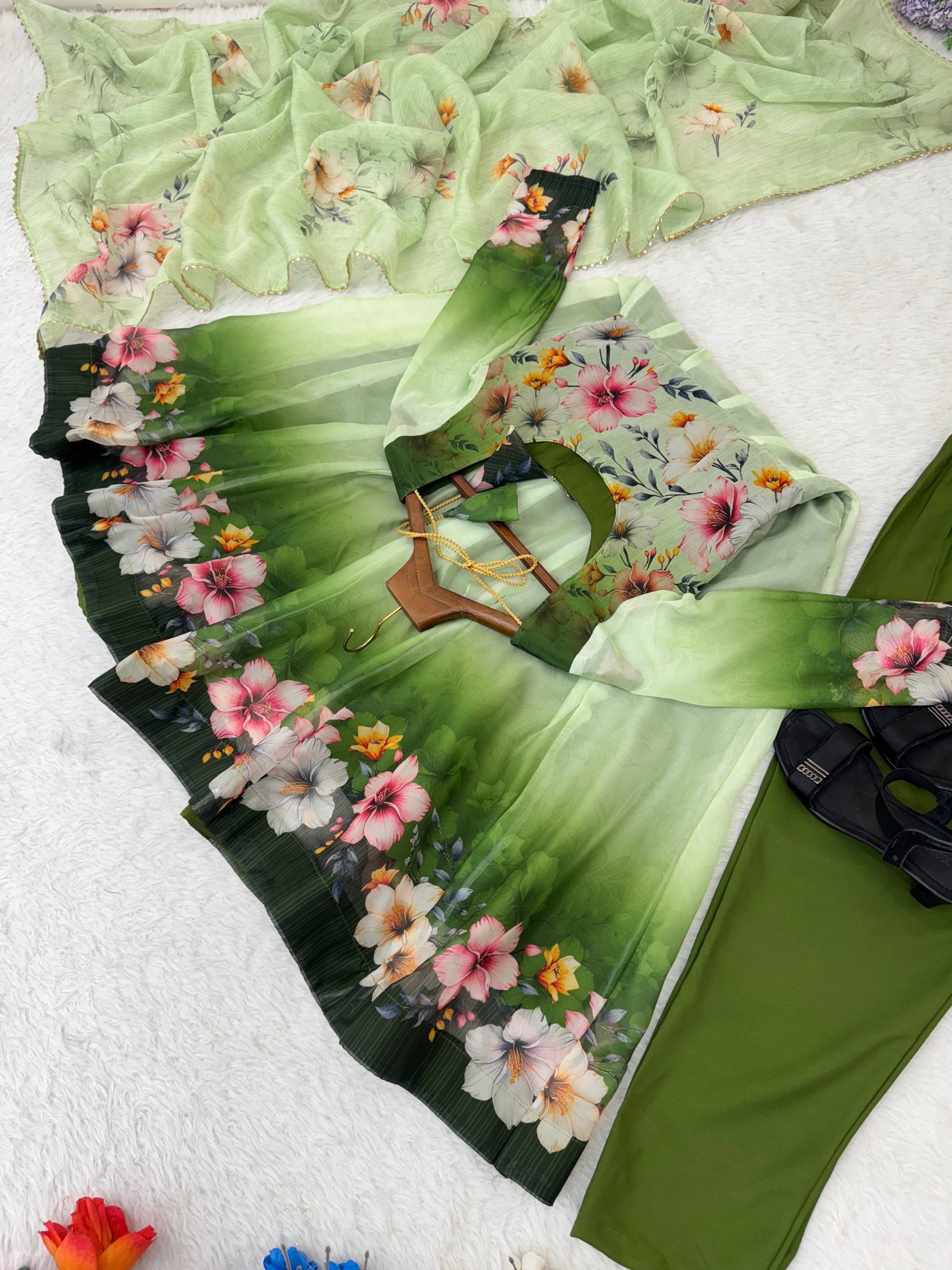 Elegant Organza Taby Silk Party Wear Gown Set with Dupatta & Bottom | Premium Designer Collection