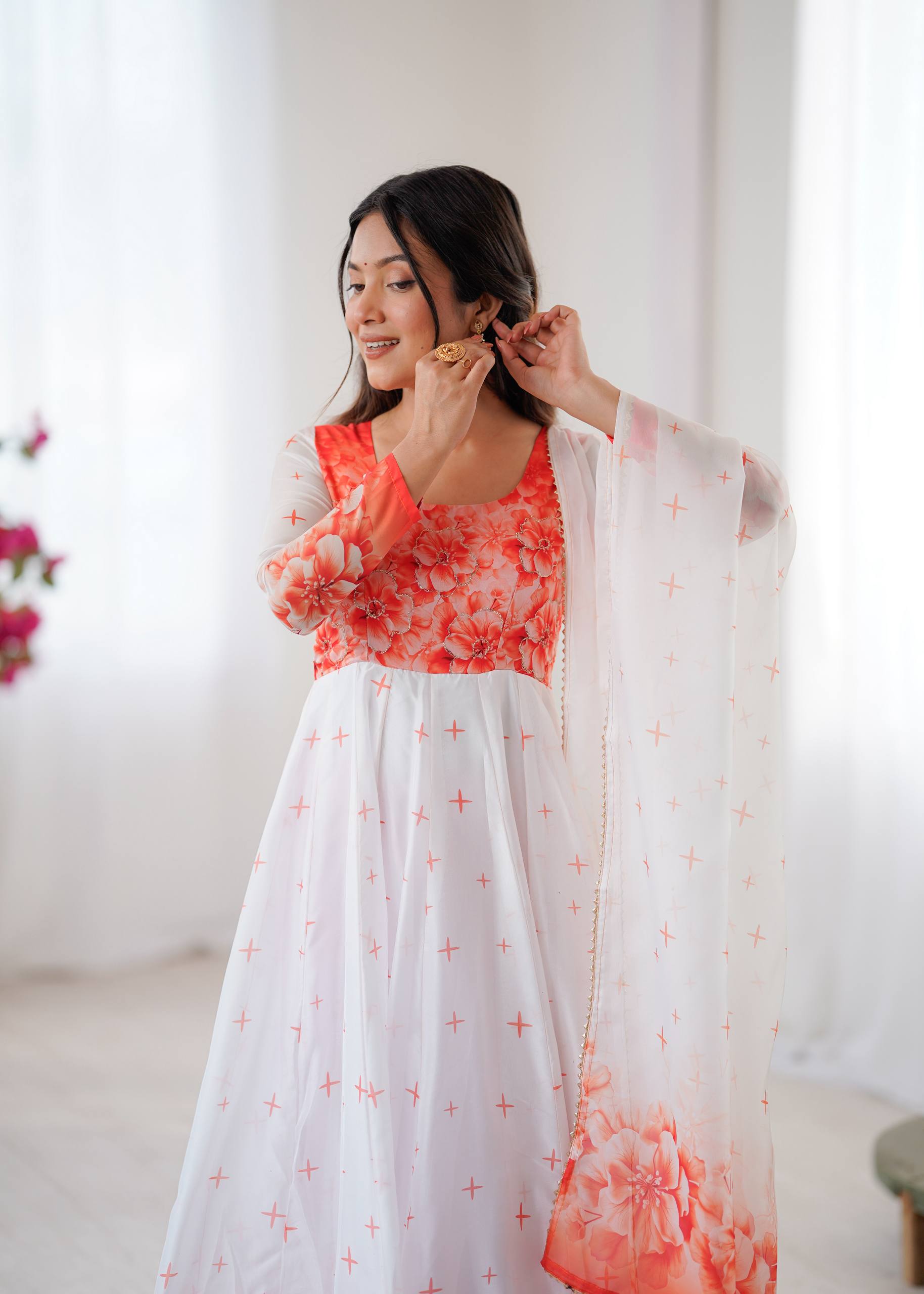 Elegant Organza Taby Silk Party Wear Gown Set with Dupatta & Bottom | Premium Designer Collection