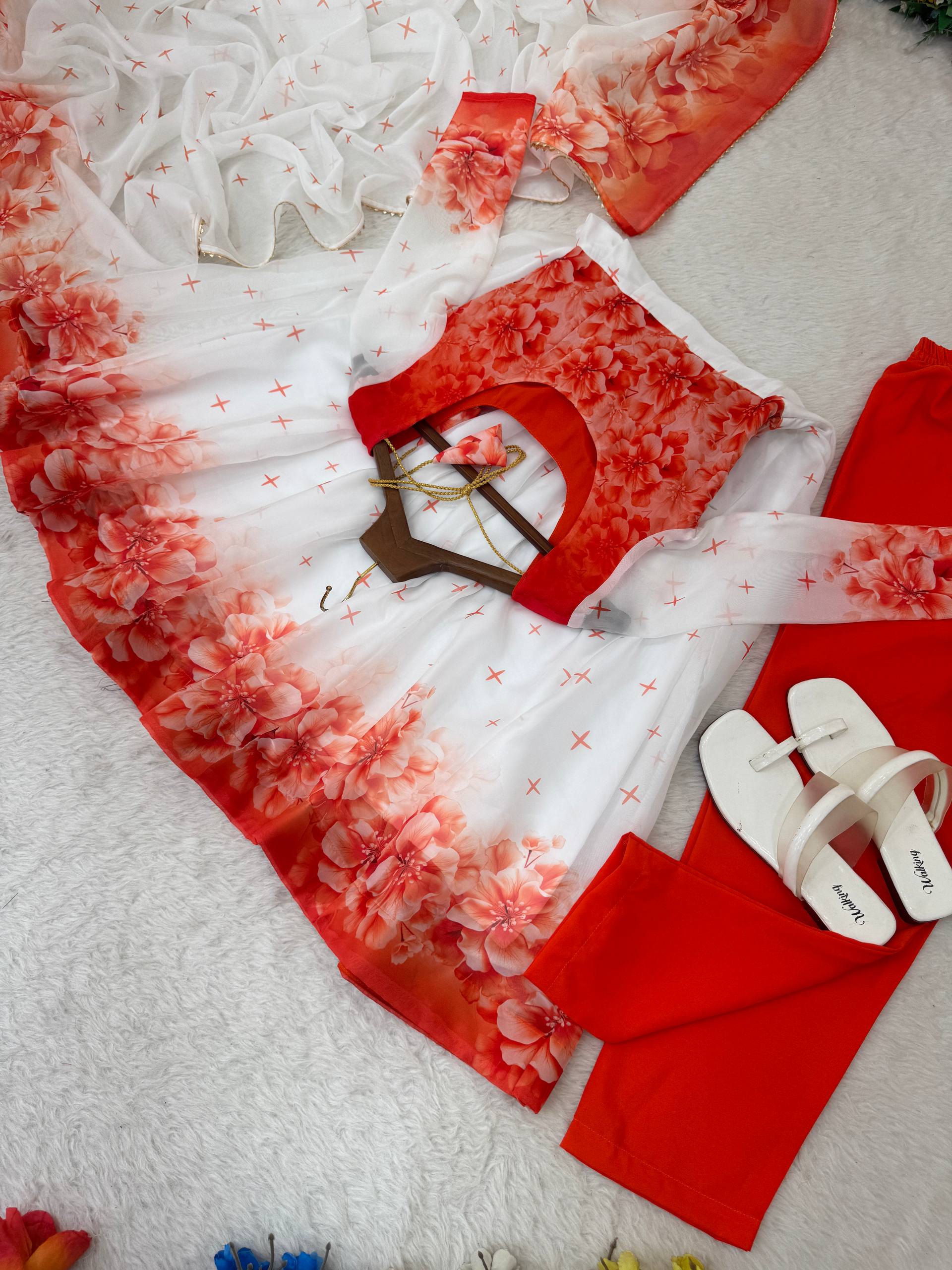 Elegant Organza Taby Silk Party Wear Gown Set with Dupatta & Bottom | Premium Designer Collection