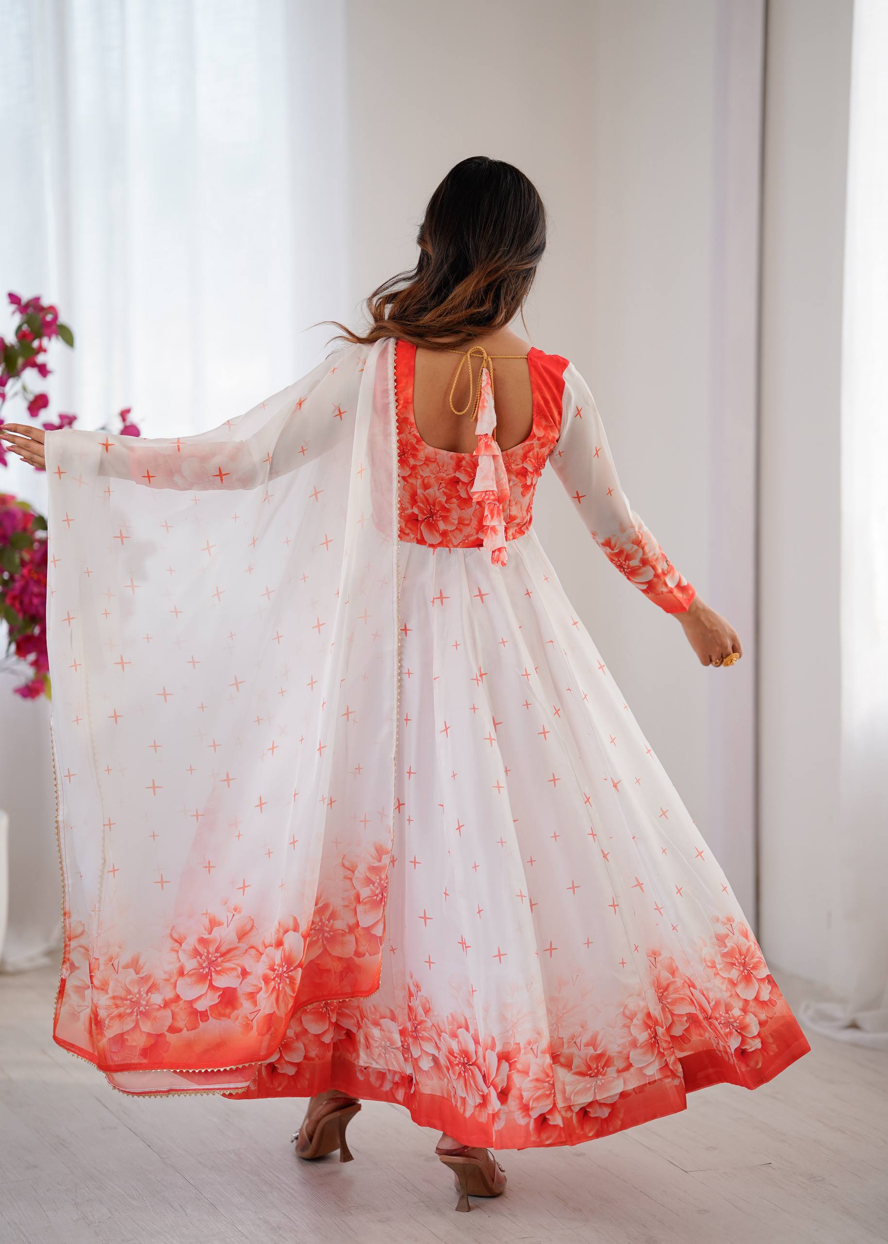 Elegant Organza Taby Silk Party Wear Gown Set with Dupatta & Bottom | Premium Designer Collection