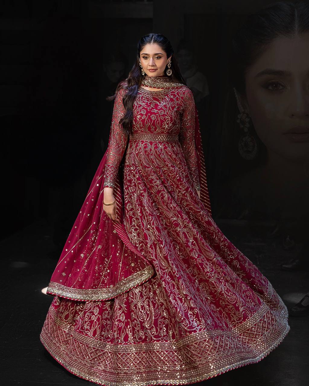 Designer Faux Georgette Embroidered Gown Set with Bottom & Dupatta | Party Wear – D.No- 1474