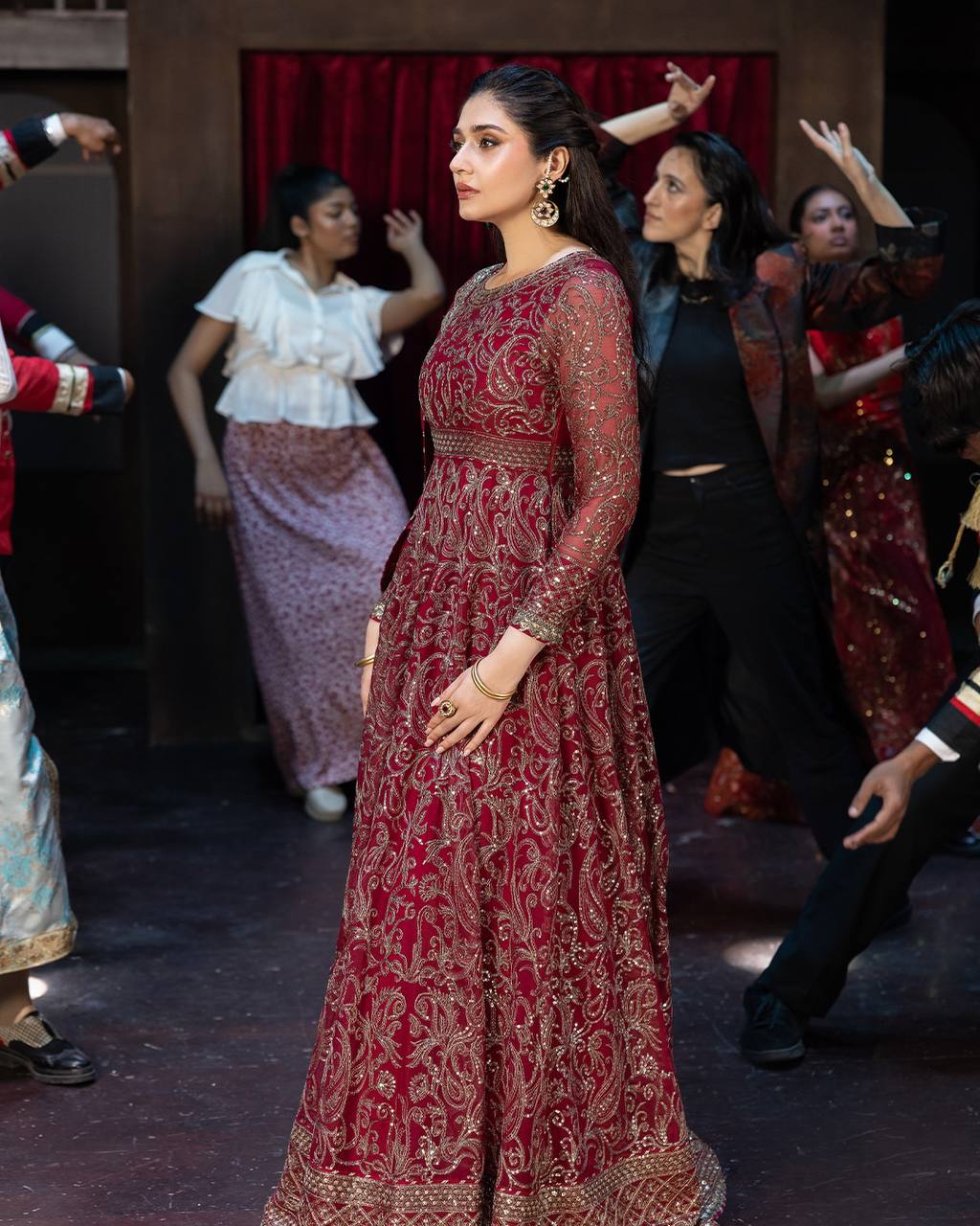 Designer Faux Georgette Embroidered Gown Set with Bottom & Dupatta | Party Wear – D.No- 1474