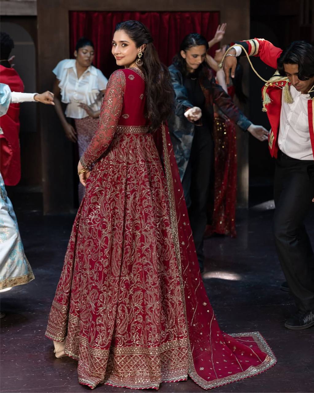 Designer Faux Georgette Embroidered Gown Set with Bottom & Dupatta | Party Wear – D.No- 1474