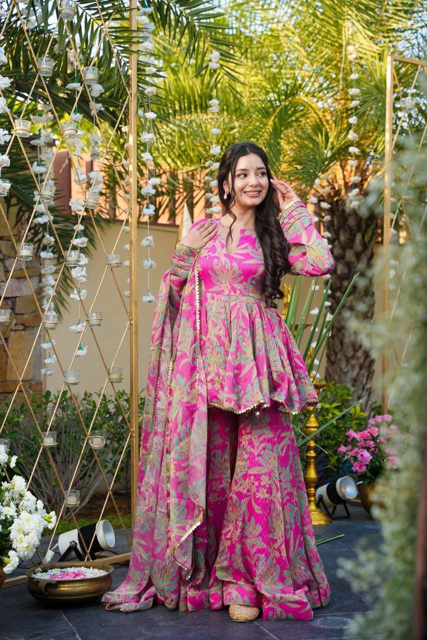 Premium Designer Faux Blooming Sequins Embroidered Gown With Dupatta – DNo.1312