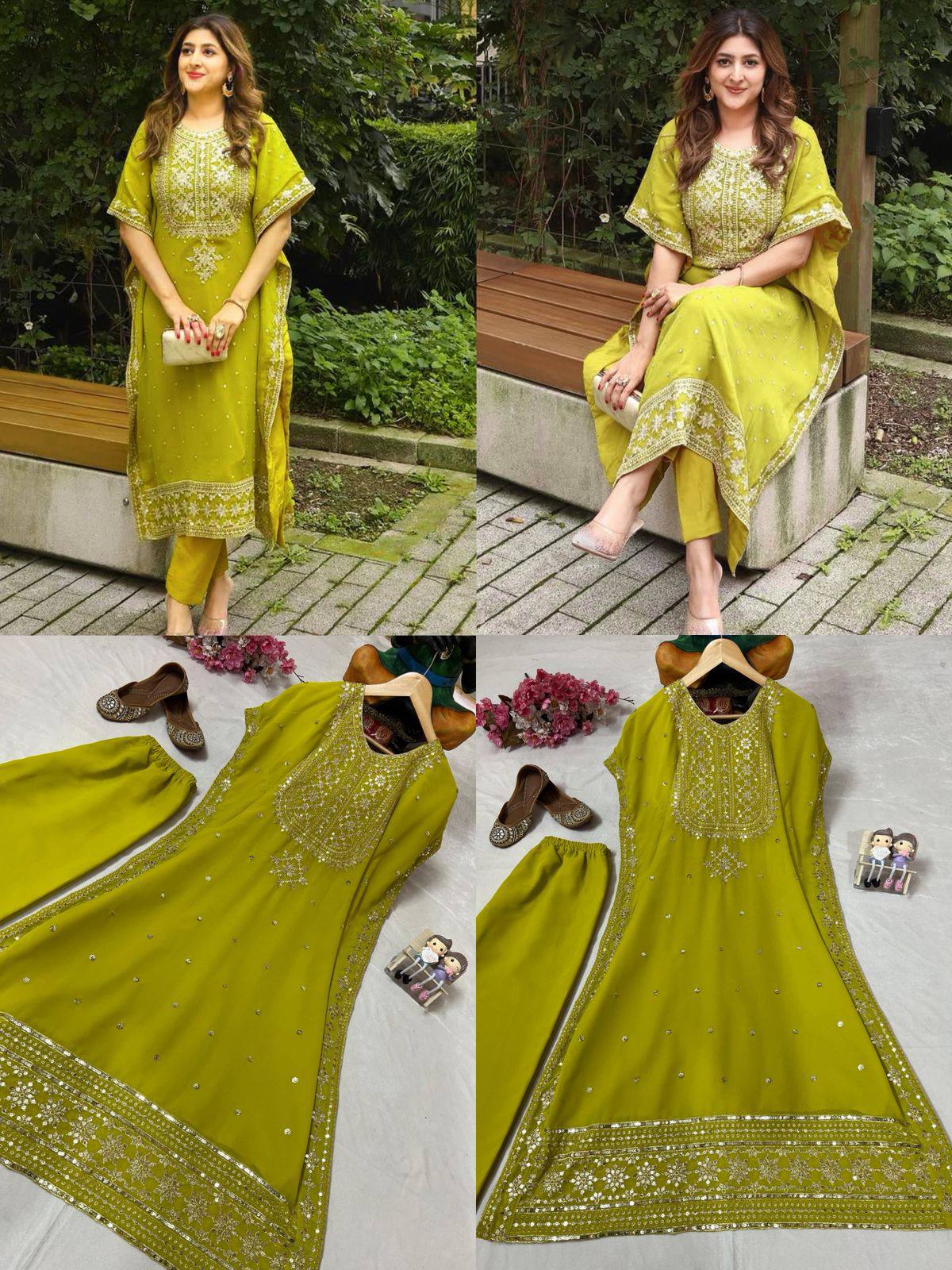 Designer Faux Georgette Embroidered Kaftan Kurti Pant Set | Party & Festive Wear| D.No- 1315.95