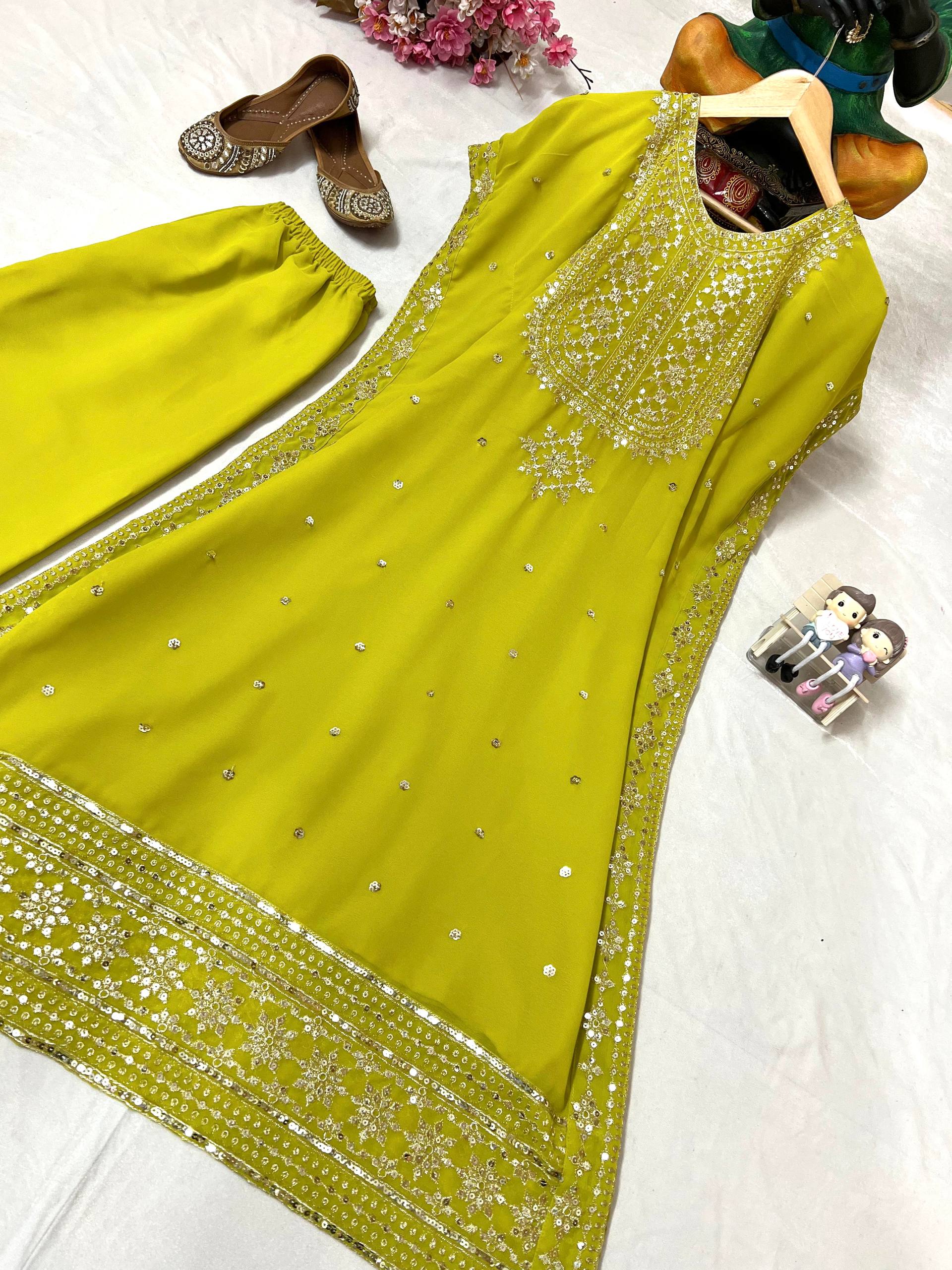Designer Faux Georgette Embroidered Kaftan Kurti Pant Set | Party & Festive Wear| D.No- 1315.95