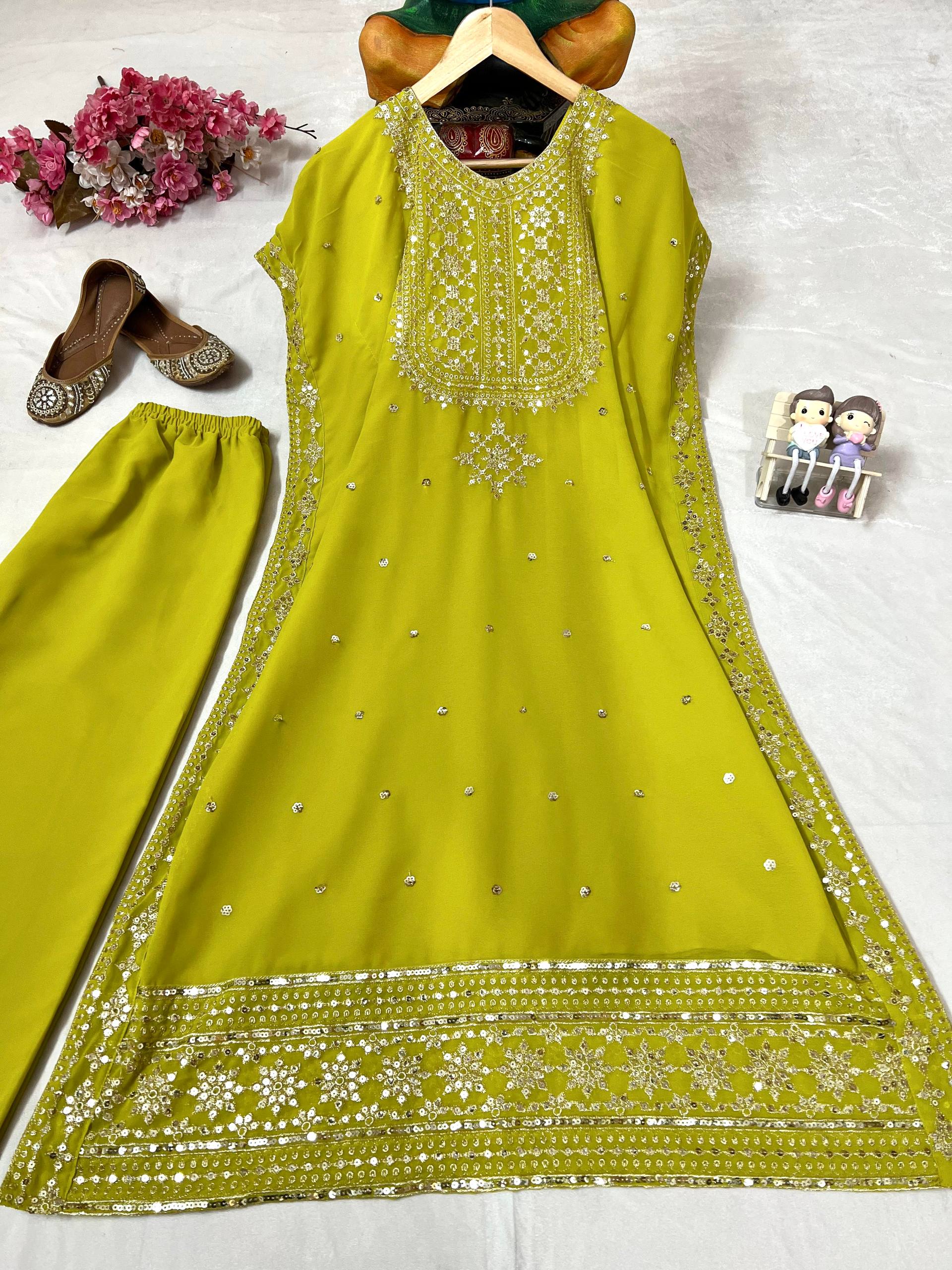 Designer Faux Georgette Embroidered Kaftan Kurti Pant Set | Party & Festive Wear| D.No- 1315.95