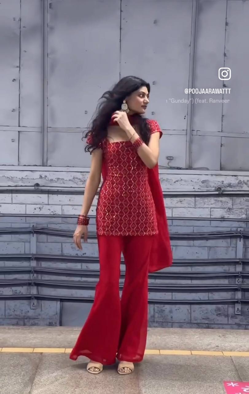 Pure Fox Georgette Embroidered Top & Palazzo Set with Dupatta – DNo. 1102