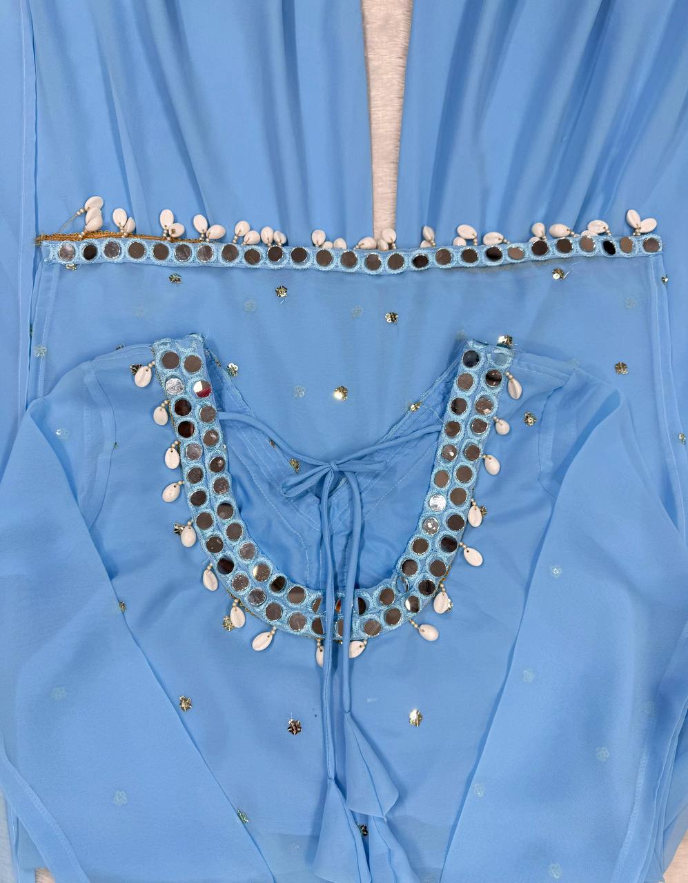 Fox Georgette Real Mirror Work Top Palazzo Set – D No. 1158