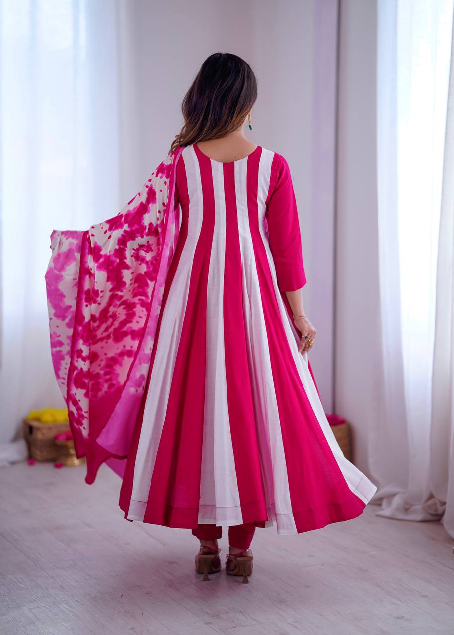 Roman Silk Embroidered Digital Print Anarkali Set – D.No- 1370