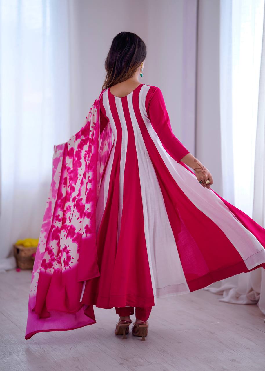 Roman Silk Embroidered Digital Print Anarkali Set – D.No- 1370