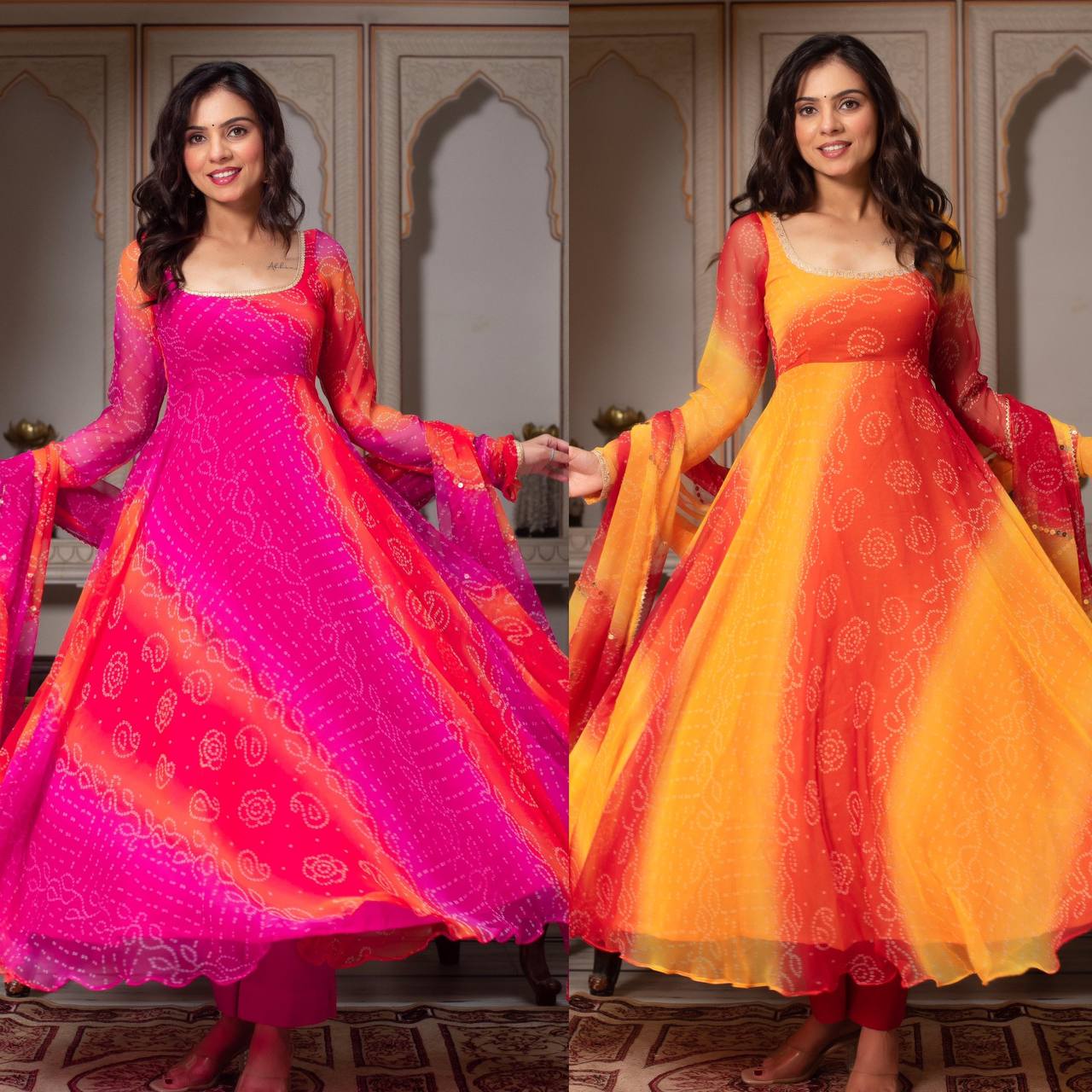 Fox Georgette Digital Print Anarkali Set with Pant & Dupatta- D No. 1210