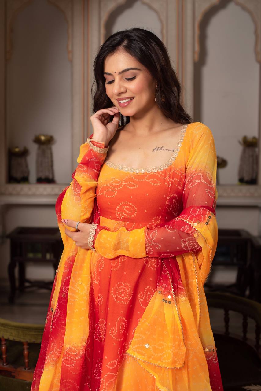 Fox Georgette Digital Print Anarkali Set with Pant & Dupatta- D No. 1210