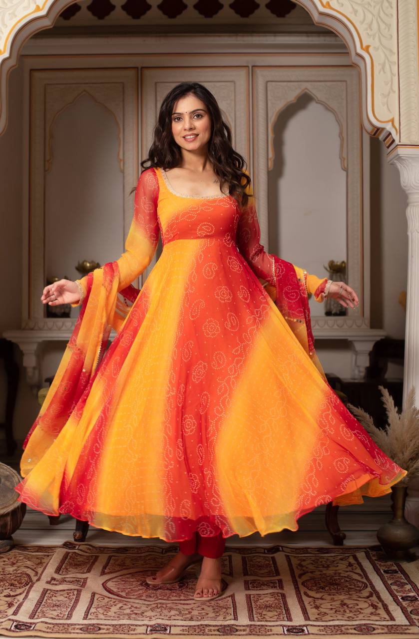 Fox Georgette Digital Print Anarkali Set with Pant & Dupatta- D No. 1210