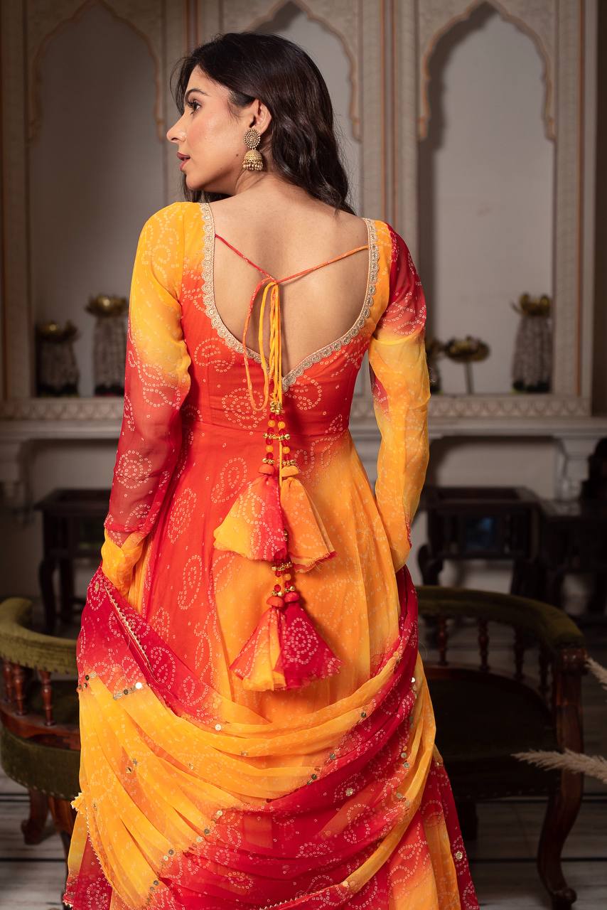 Fox Georgette Digital Print Anarkali Set with Pant & Dupatta- D No. 1210