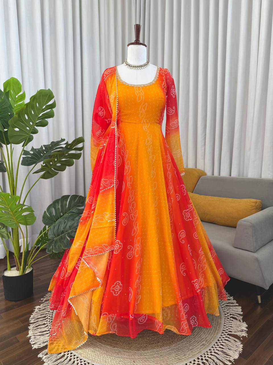 Fox Georgette Digital Print Anarkali Set with Pant & Dupatta- D No. 1210