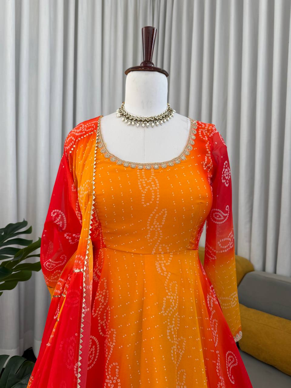 Fox Georgette Digital Print Anarkali Set with Pant & Dupatta- D No. 1210