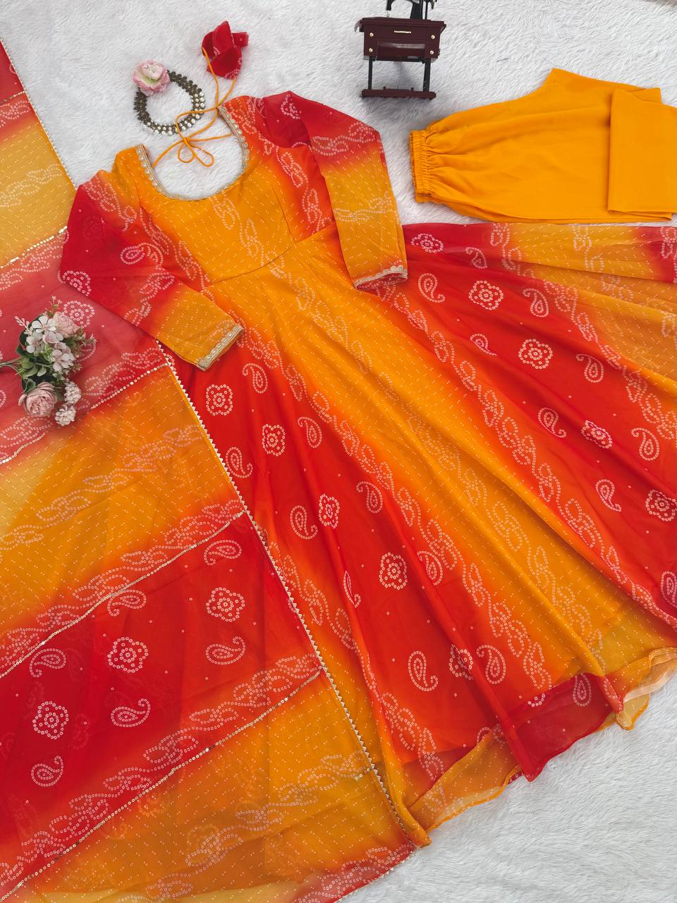 Fox Georgette Digital Print Anarkali Set with Pant & Dupatta- D No. 1210