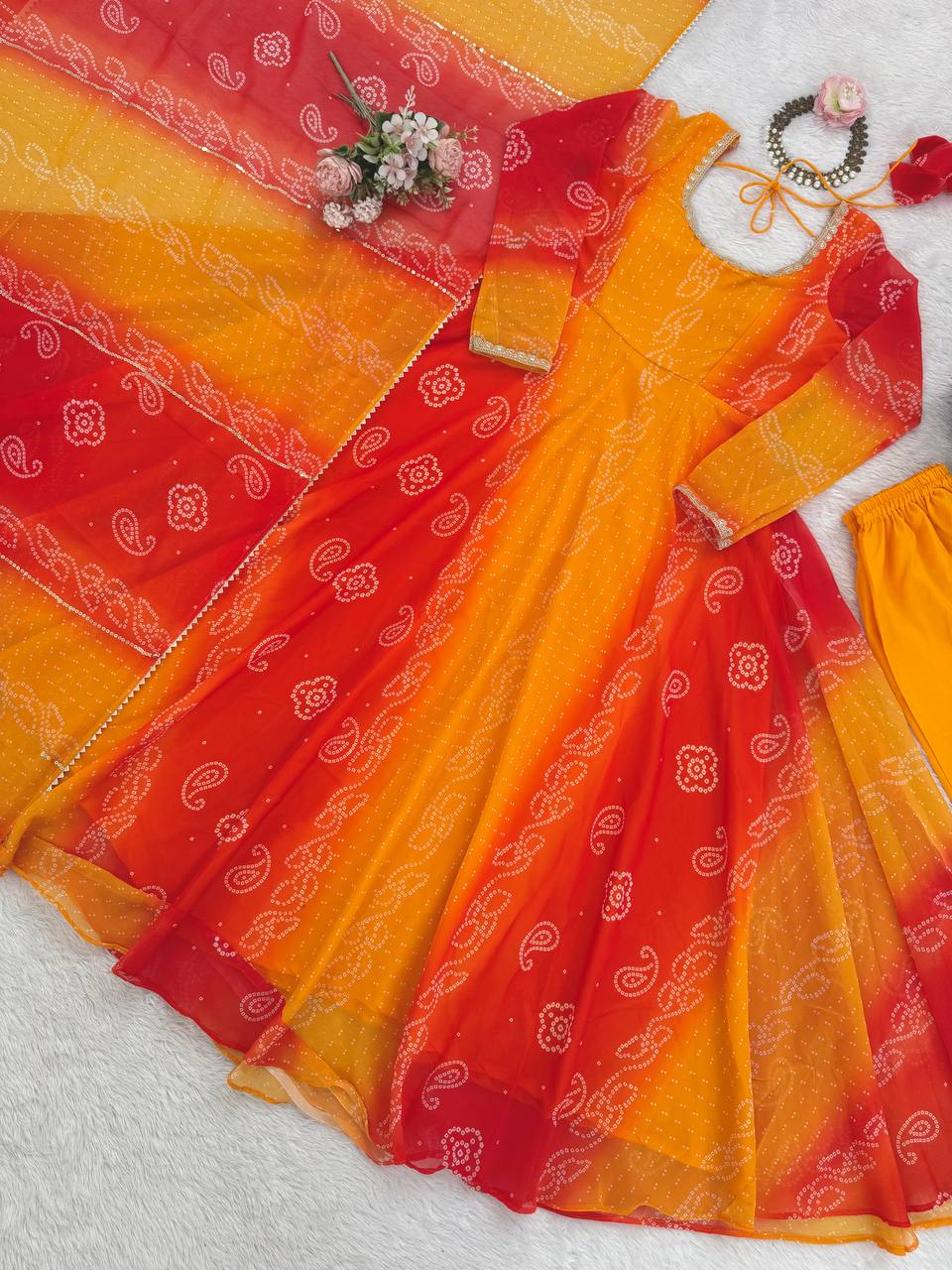 Fox Georgette Digital Print Anarkali Set with Pant & Dupatta- D No. 1210