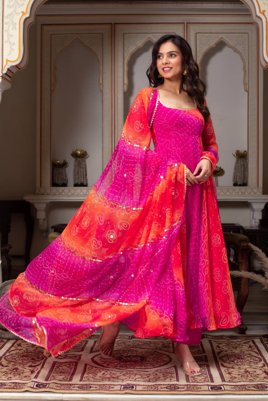 Fox Georgette Digital Print Anarkali Set with Pant & Dupatta- D No. 1210