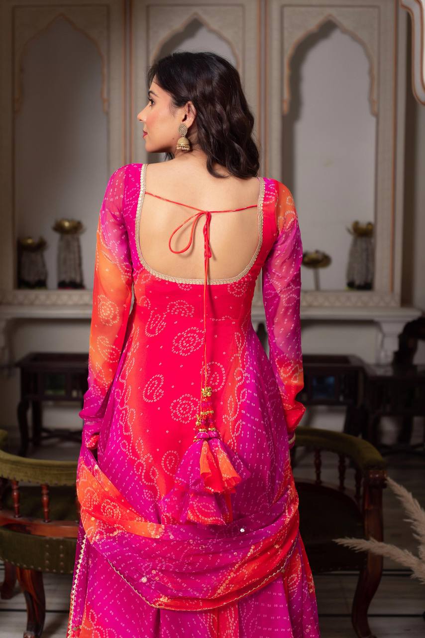 Fox Georgette Digital Print Anarkali Set with Pant & Dupatta- D No. 1210