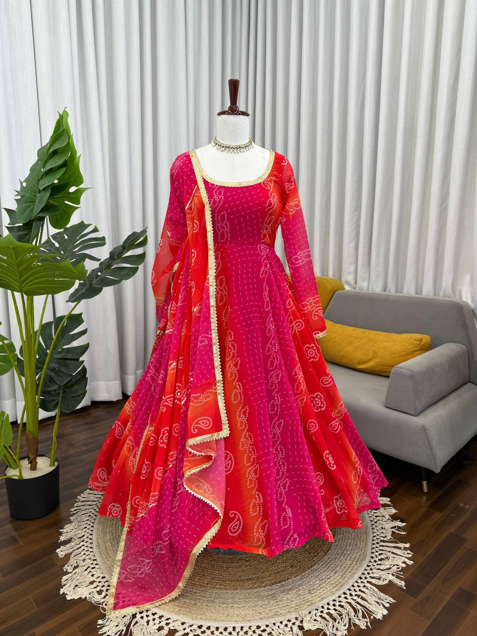 Fox Georgette Digital Print Anarkali Set with Pant & Dupatta- D No. 1210